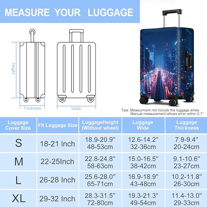 Luggage Cover Washable Suitcase Protector Anti-scratch Suitcase cover Fits 20-34 Inch Luggage (City Night, L(28-30inch suitcase))