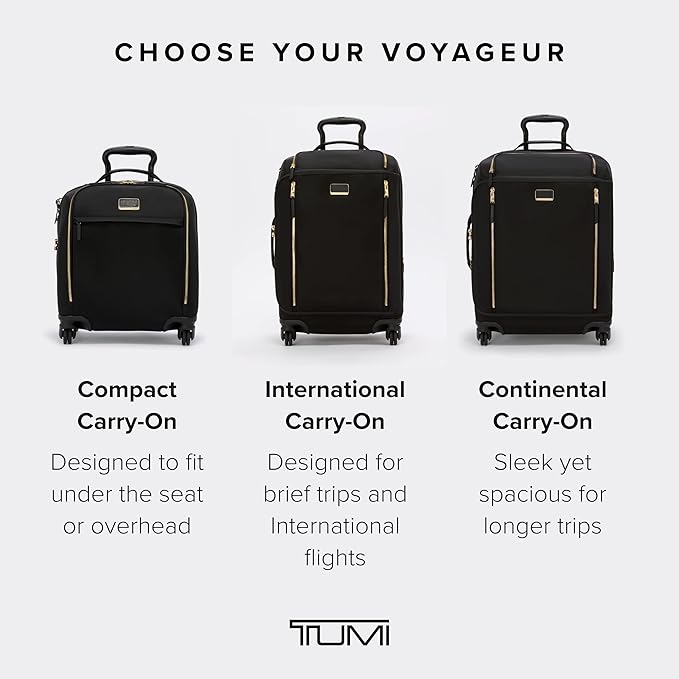 TUMI - Voyageur Leger 4 Wheeled Luggage - Women's Lightweight and Spacious, Sleek Silhouette, Durable Premium Suitcase - 21.8" Continental Expandable Carry-On, Black with Gunmetal Hardware