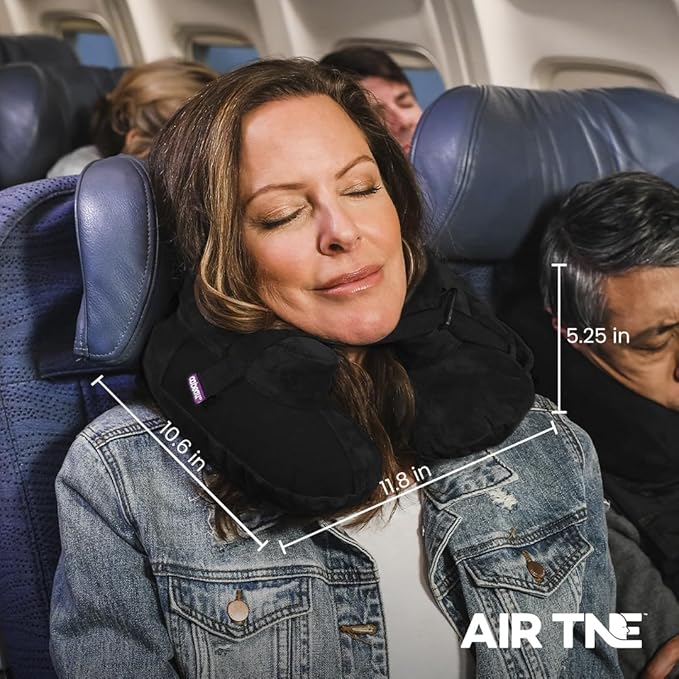 Cabeau Inflatable Travel Pillow – Air TNE – Adjustable, Lightweight, and Supportive for Sleeping on Airplanes, Trains, and Cars– Customized Fit and Compact Carrying Case (Midnight Black)