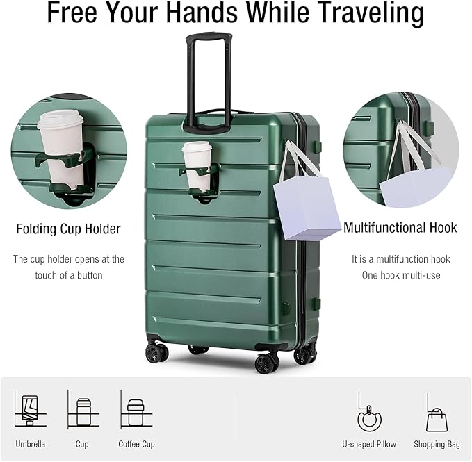 KYME Luggage Sets 3 Piece Hardshell 22in/26in/30in Suitcases with Spinner Wheels Hardside Suitcase Sets with TSA Lock Travel Rolling Luggage Set for Women Men Green