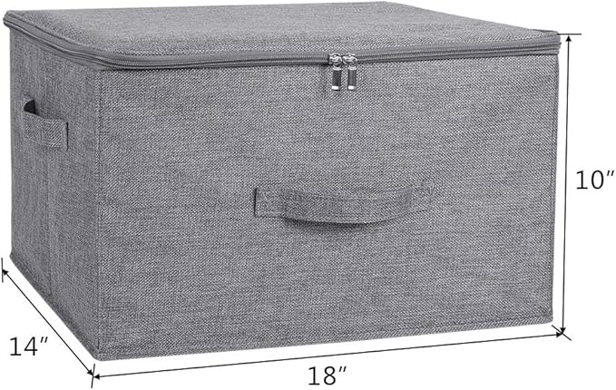 ANMINY 3PCS Storage Bins with Zipper Lids 36 Qt Lidded Fabric Storage Boxes Baskets Cubes with Handles Collapsible Washable Cotton Linen Closet Shelf Clothes Organizer Containers - Gray, Large