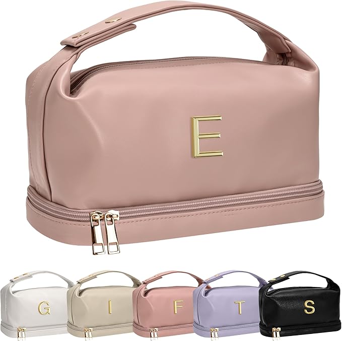Birthday Gifts for Her-Personalized Teen Girl Gifts, Personalized Makeup Bag with Handle, Cosmetic Bag with Makeup Brush Organizer, PU Leather Travel Toiletry Bag, Gifts for Friends Female