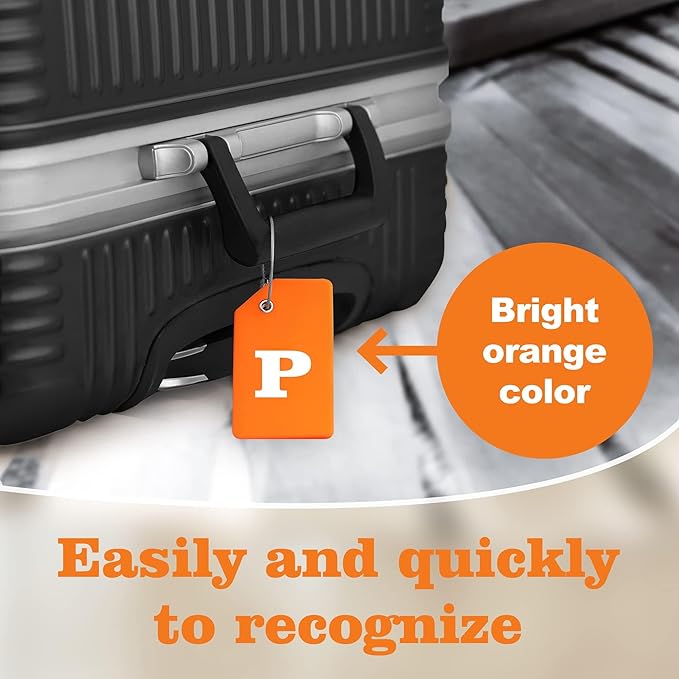 8 Pcs Luggage Tags for Suitcases, 26 Initial Letter Travel Luggage Baggage Identification Labels ID Tags Fully Bendable Tags with Stainless Steel Loop (Letter P, Colorful)