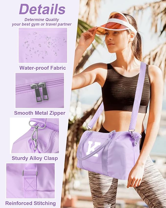 Daughter Niece Gifts for Teen Girl Kids, Initial Travel Duffel Bag Sports Gym Bag Personalized Gifts Weekender Bag，Monogram Overnight Bag Cute Dance Bag Birthday Bridesmaid Gifts for Women(Purple, K)