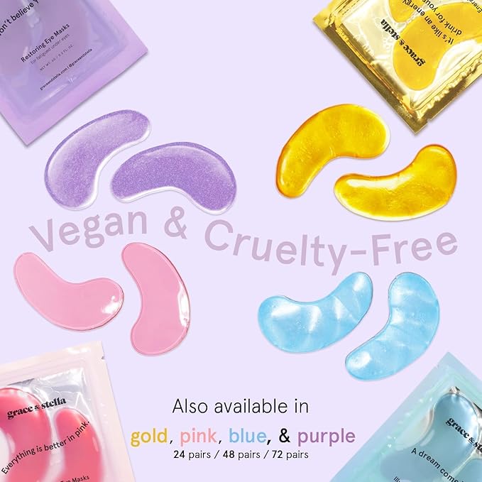 grace & stella Retinol Under Eye Patches for Puffy Eyes and Dark Circles - Restoring Gel Under Eye Masks with Hyaluronic Acid - Vegan Cruelty-Free Skincare, Birthday Gifts for Women (Purple, 48 Pairs)