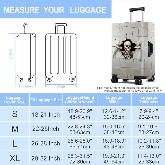 Luggage Cover Washable Suitcase Protector Anti-Scratch,Stretchable Fit for 20-34Inch Luggage Durable Travel Bag Cover with Zipper Closure (Skull, M(fits 24-26Inch suitcase))
