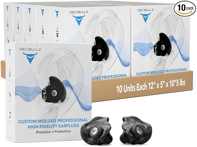 Decibullz Professional Moldable Earplugs Master Case Pack (10 Pairs) – Bulk Ear Plugs Individually Wrapped, High-Fidelity Hearing Protection for Concerts, Festivals, Musicians, DJs – Custom Fit