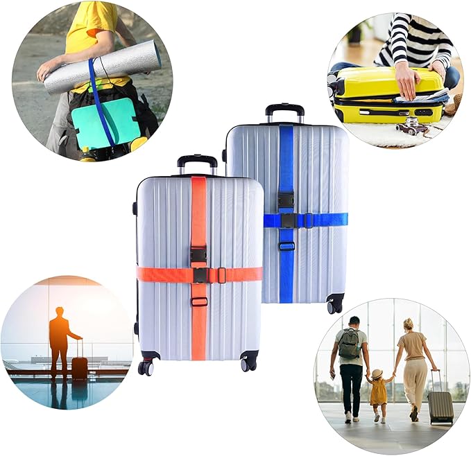 2Pcs Luggage Straps for Suitcase Travel Accessories TSA Approved, 80In Long Belts to Keep Your Suitcase Secure, Adjustable Bag Straps with Quick-Release Buckle for Travel Bag Closure, Yellow