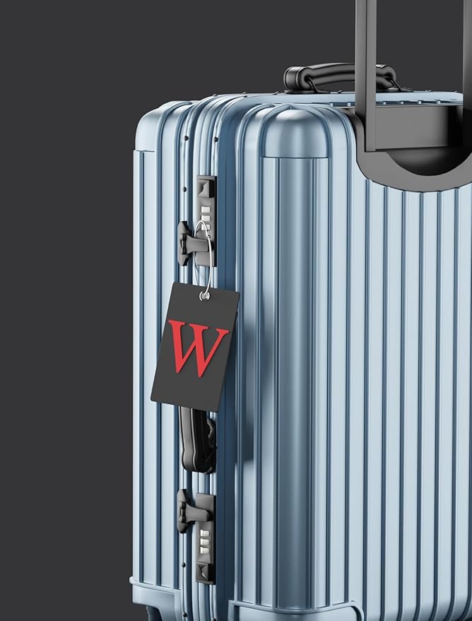 Gostwo 2 Pack Luggage Tags for Suitcases, 26 Initial Letter Travel Luggage Baggage Identification Labels ID Tag Fully Bendable Tags with Stainless Steel Loop (Black) (Letter Y)