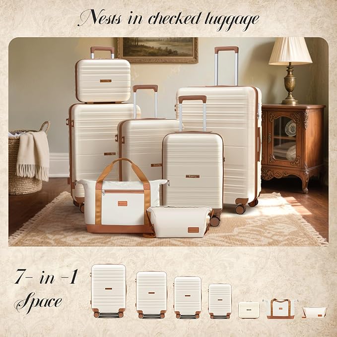 Luggage Sets with spinner wheels, PC+ABS Hard Shell Travel Luggage,Lightweight Carry-on suitcases with TSA Lock,YKK Zippers (Gark Green, 7 piece sets（14/18/20/24/28/DB/TB）)