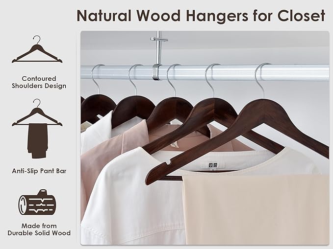 StorageWorks Wooden Hangers 20 Pack, Wood Coat Hanger for Coats, Shirts, Jackets, Pants, Suits, Walnut Color