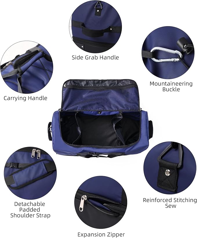 CONTAIL 32”110L Expandable 140L Rolling Duffle Bag with 2 Inline Wheels,Convertible Weekend Travel Bag with Bungee-Cord System,Navy
