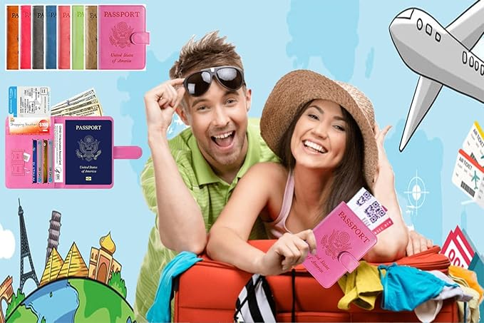 Passport Holder Cover Wallet RFID Blocking Leather Card Case Travel Accessories for Women Men (#Pink)