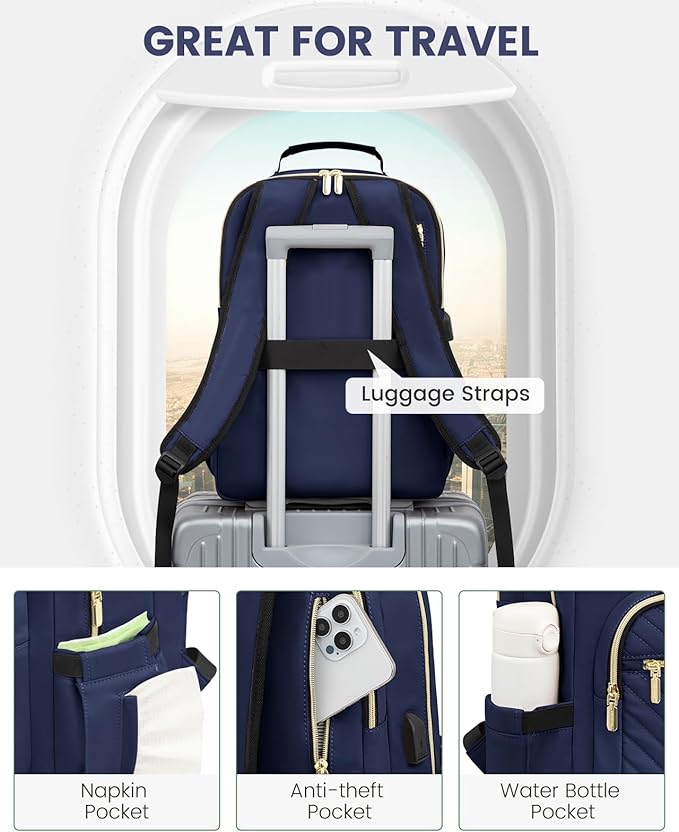LOVEVOOK Laptop Backpack for Women, 17 Inch Large Capacity Travel Computer Work Bags, Business Nurse Backpack Purse for Womens, Backpacks, Navy