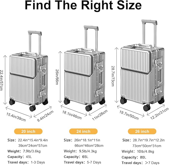 2-Piece Hardshell Zipperless Luggage Set, 20/26" Aluminum Frame Hardshell Spinner Luggage, Airline Approved Carry-On Luggage, TSA Lock, 360° Quiet Wheels With Cup Holder (silver)