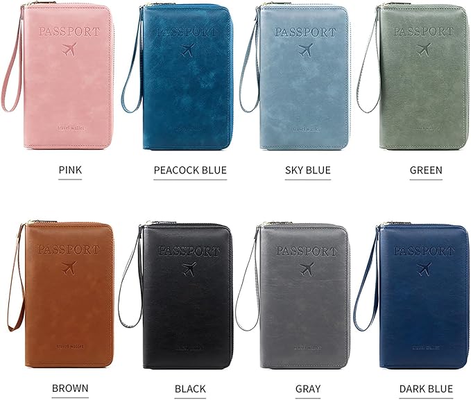 Rowgins Rfid Blocking Passport Holder Wallet, Rowgins Rfid Passport Holder with Zipper, PU Leather PassportHolder for Travel (PEACOCK BLUE)