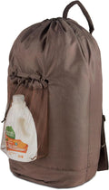 Large Laundry Backpack Bag with Detergent Holder and Adjustable Shoulder Straps, Clothes Laundry Backpack for College, Travel, Apartment, Laundromat, Dorm Room (Brown)