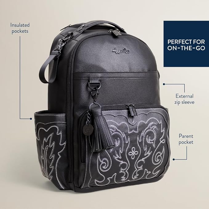 Itzy Ritzy Large Capacity Boss Plus Baby Backpack Diaper Bag Featuring 19 Pockets, Outlaw Black