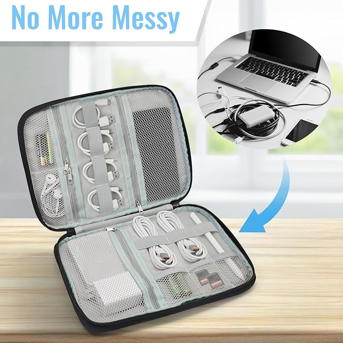 Custom Electronic Organizer Travel Case with Name Small Cable Storage Bag, Personalized Gifts Travel Essentials for Phone Cords Charger Accessories, Black