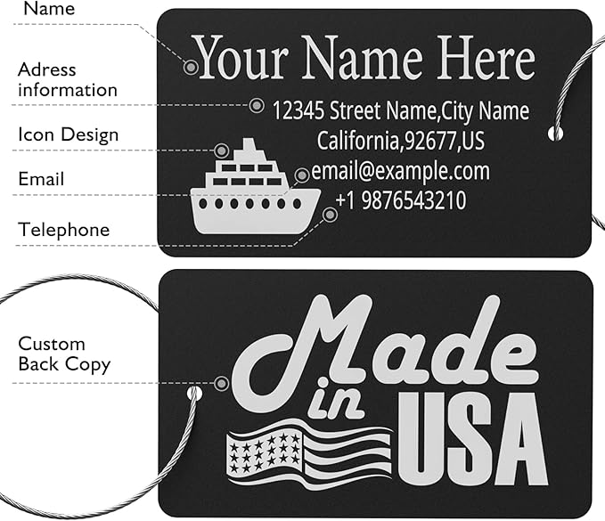 Luggage Tags for Suitcase - Personalized Engraved Metal Tag for Cruise Travel - Custom Name Tags Suitable for Bags and Backpacks(Red)