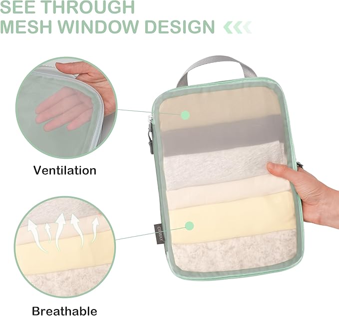 Cipway Mesh Compression Packing Cubes, Ultralight See Through Luggage Organizer Bags, Travel Essentials for Carry on Suitcase（3 Pcs,Sage Green）