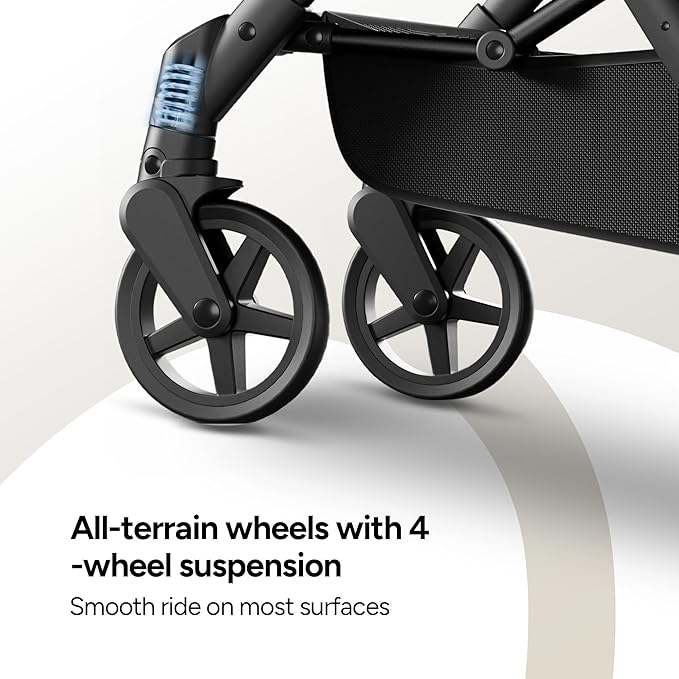 Mompush Lithe V2 Lightweight Travel Stroller, Compact Foldable Baby Stroller with Travel Bag, One-Hand Fold Stroller, Snack Tray, Mechanical Recline Seat, Airplane-Ready, UPF 50+ Canopy & Rain Cover