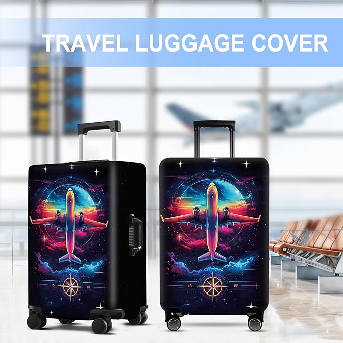 Luggage Cover Washable Suitcase Protector Anti-scratch Suitcase cover Fits 20-34 Inch Luggage (Aircraft, M(24-26inch suitcase))