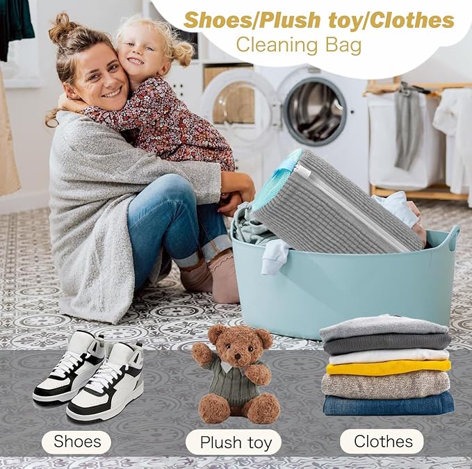 Shoe Washing Machine Bag,Laundry Shoe Bag for Washer and Dryer,Reusable Shoe Cleaning Bag for Sneakers,Tennis Shoes,With Self-locking Zipper, Microfiber Inside,Include Shoes Storage Bag (Grey(1PC))