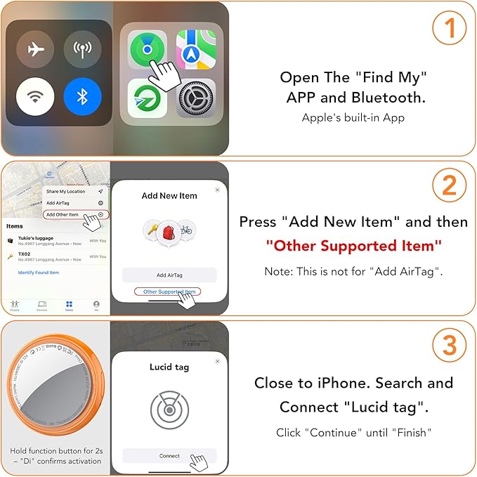 2025 New [Apple MFi Certified] (iOS Only) Air Tracker Tag-4 Pack, Bluetooth Tracker for Apple Find My, Replaceable Battery, Key Finder and Item Locator Smart Tag for Keys, Bags, Luggage, Pet, (Orange)