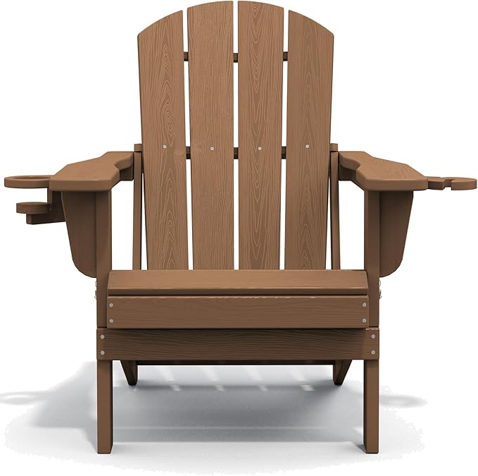 SERWALL Adirondack Chair with Cup Holders - Composite Adirondack Chairs Set of 6 HDPE Outdoor Chairs All Weather Use- Brown