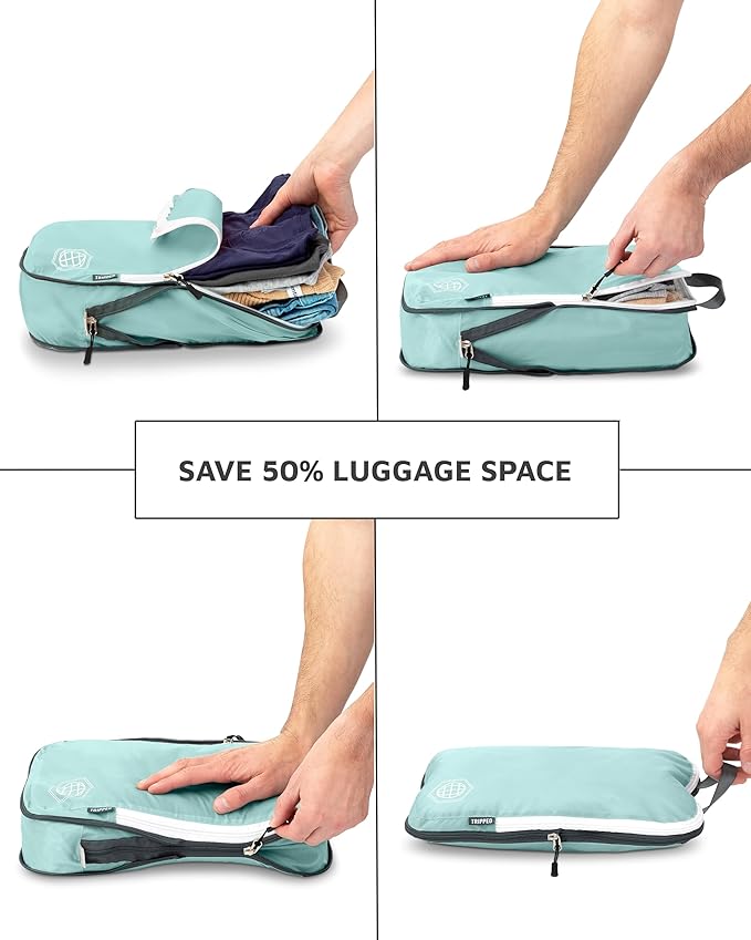 Compression Packing Cubes Set for Travel - Lightweight, Durable Clothes Organizer for Carry-On Luggage and Suitcases by TRIPPED Travel Gear
