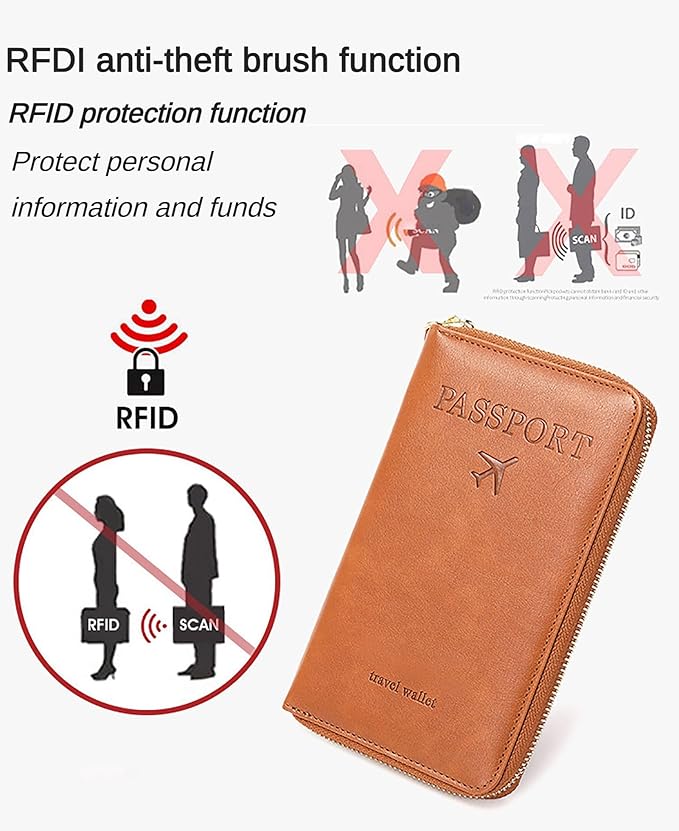 Rowgins Rfid Blocking Passport Holder Wallet, Rowgins Rfid Passport Holder with Zipper, PU Leather PassportHolder for Travel (GRAY)
