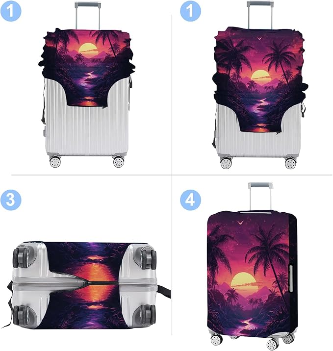 Luggage Cover Washable Suitcase Protector Anti-scratch Suitcase cover Fits 20-34 Inch Luggage (Coconut trees, L(28-30inch suitcase))