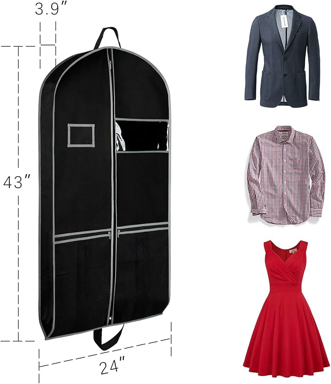Zilink Garment Bags Suit Bag for Travel and Storage 43 inches Suit Cover Protector for Closet with 2 Large Pockets and 2 Carry Handles for Suit Coat, Dress, Set of 4