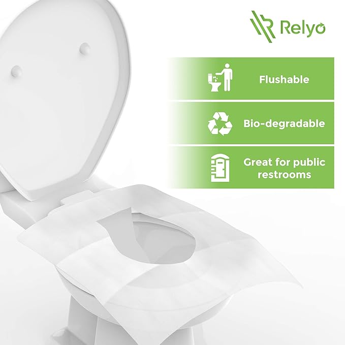 Toilet Seat Cover Paper Flushable (50 Pack) - XL for Adults and Kids Potty Training, 100% Biodegradable Travel Supplies Essentials for Public Restrooms, Airplane, Camping, Festivals