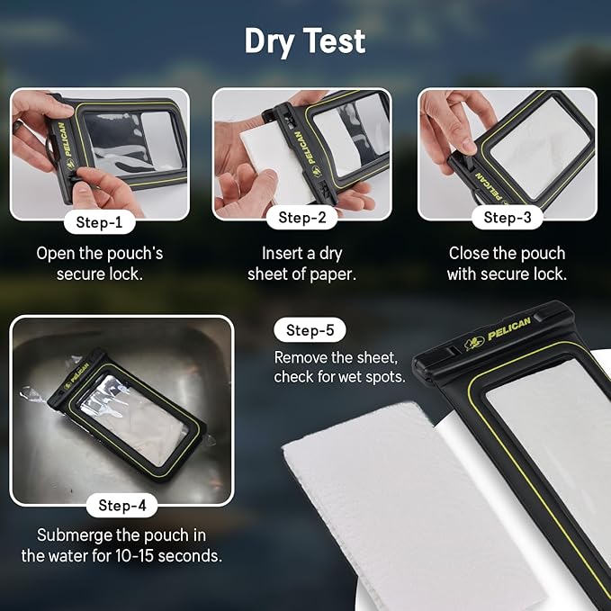 Pelican 4 Pack Marine - IP68 Waterproof Phone Pouch (Regular Size) Floating Waterproof Phone Case - Beach Cruise Ship Travel Essentials - Works w/All Phones - Detachable Lanyard - Black/Hi-Vis Yellow