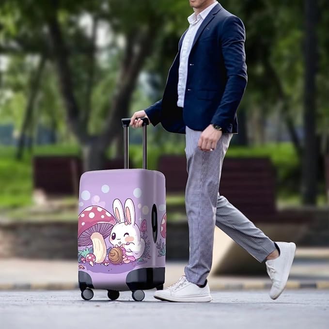Cute Bunny Rabbit Luggage Covers Fit 18-21 Inch Universal Thickness Suitcase Covers for Luggage Mushroom Suitcase Cover Scratch Resistan Zip Travel Luggage Cover Elastic Baggage Case
