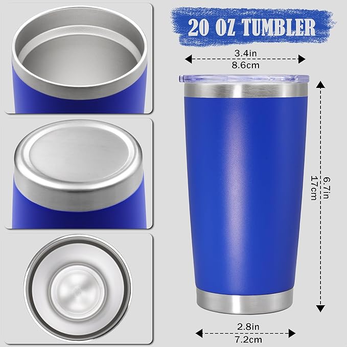 20 oz Tumbler Coffee Tavel Tumblers Bulk with Lid Stainless Steel Double Wall Vacuum Insulated Mug Powder Coated Cups fit Car Cupholder for Hot and Cold - Dark Blue, 4Pack