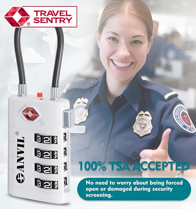 ANVIL 4 Digit Luggage Locks, TSA Locks for Luggage, Advanced TSA008 core, Alert Indicator for Your Travel Lock, Suitcase Lock. (4, 4 Colors)