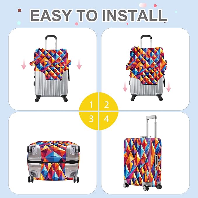 ANNA QUEEN Colorful Geometric Luggage Cover, Abstract Prism Pattern Suitcase Protector, Stretchable, Washable Travel Cover for 24-26 Inch Luggage, Bright, Durable & Eye-Catching