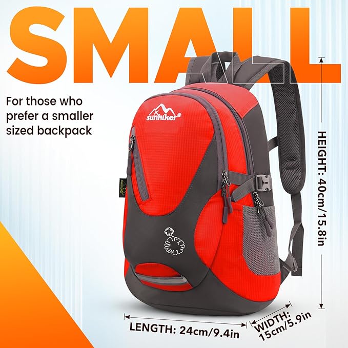 sunhiker Cycling Hiking Backpack Water Resistant Travel Backpack Lightweight SMALL Daypack M0714 (red)