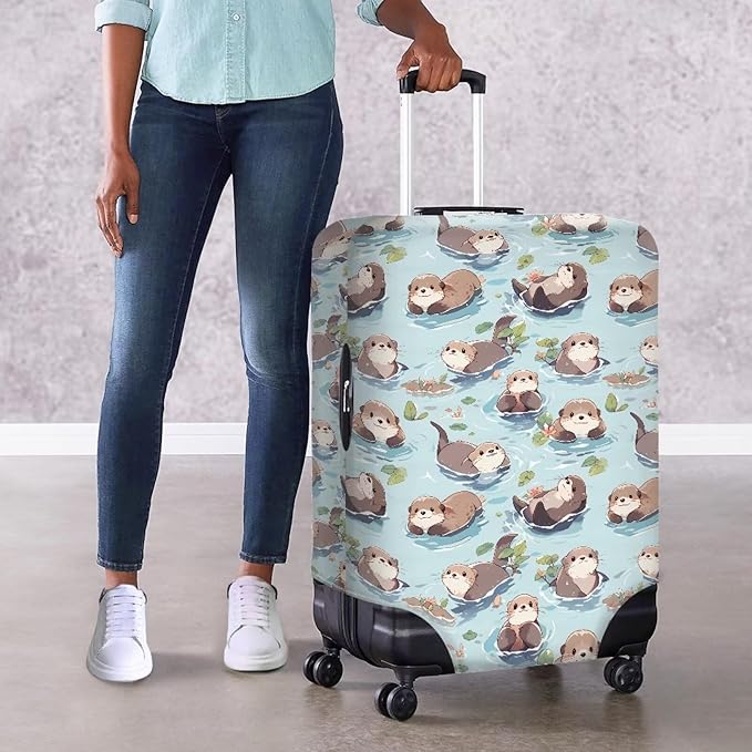 Otter Print Suitcase Cover Fit 30-32 Inch Travel Luggage Covers with Zipper Non Slip Luggage Cover for Suitcase Zip Closure Elastic Suitcase Cover Protector Cute Baggage Cover