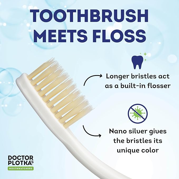 MOUTHWATCHERS Soft Flossing Folding Travel Toothbrush, Blue, Ultra Clean, Good for Sensitive Teeth and Gums, by Dr. Plotka's