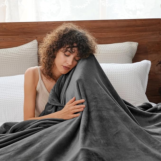PHF Ultra Soft Fleece Blanket Twin Size, No Shed No Pilling Luxury Plush Cozy 300GSM Lightweight Blanket for Bed, Couch, Chair, Sofa Suitable for All Season, 66" x 90", Dark Grey