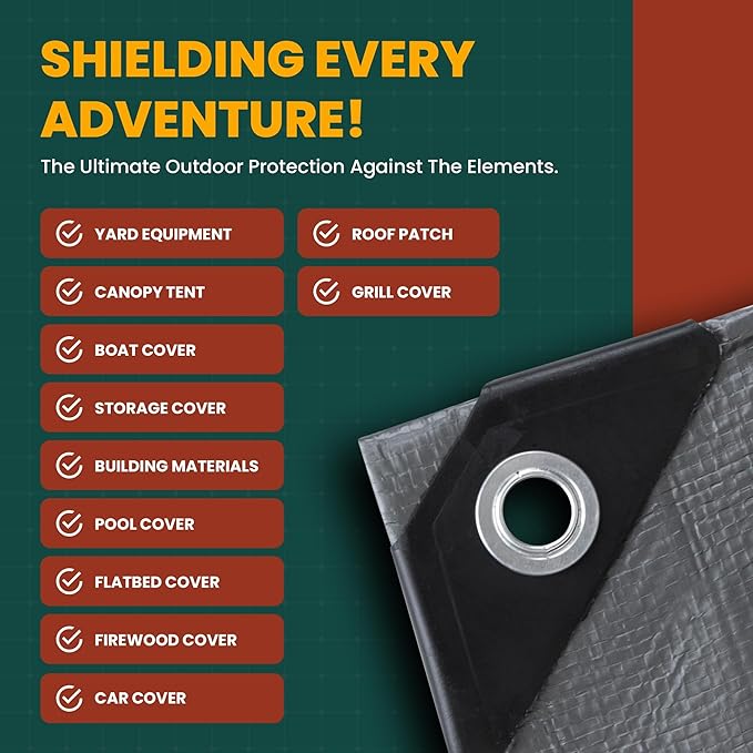 Large Waterproof Tarp - Heavy Duty 10 Mil Thick Poly Tarpaulin Ideal for Canopy Tents, Boats, RV or Pool Covers - Multipurpose Protective Tarps with Grommets for Indoor and Outdoor Use | 20' x 35'