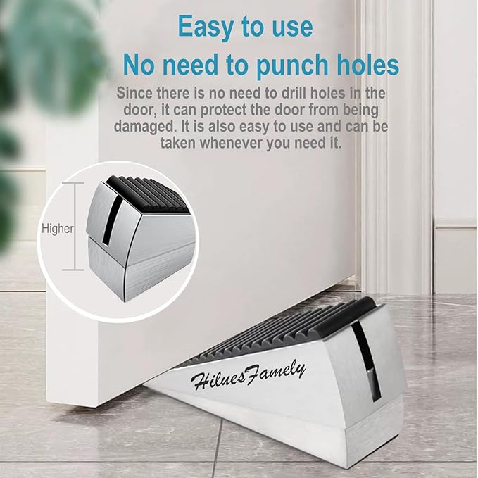 Spring Large Door Stopper - 2 Pack Heavy Duty Door Stopper Wedge, Tall Door Stoppers for Bottom of Doors, Door Stop Rubber Strong Grip, 3 Inche High Metal Doorstop Suits Any Heavy Door