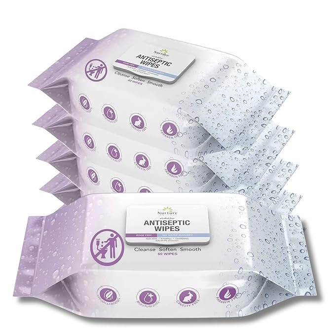 Nurture XL Antibacterial Body & Hand Wipes | Alcohol-Free Antiseptic Wet Sanitizer Towelettes for Germ Removal, Disinfecting Skin, Sanitizing Hands |Cleaning Cloths | Adults & Baby | Thick & Strong
