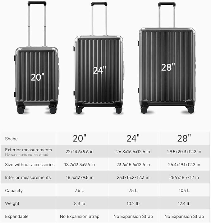 LUGGEX Checked Luggage with Spinner Wheels, 24 Inch Aluminum Frame Zipperless Polycarbonate Hard Shell Suitcase, Blue