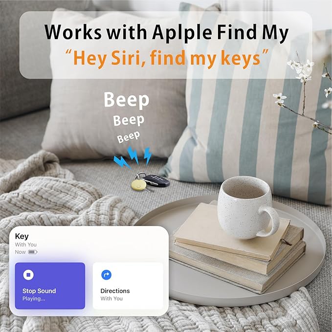 Air Tracker 4 Pack, Smart Bluetooth Tracker Works with Apple Find My (iOS Only), Item Finder Locator for Keys, Luggage, Backpack, IP67 Waterproof