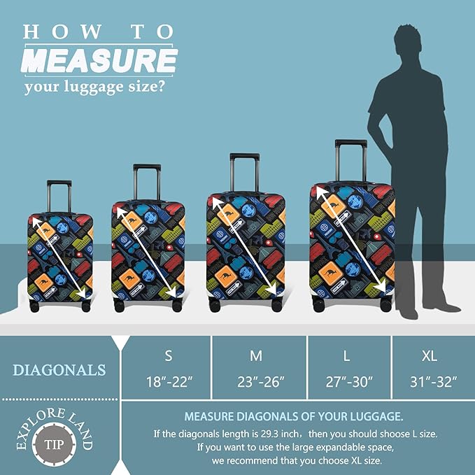 Explore Land Travel Luggage Cover Suitcase Protector Fits 31-32 Inch Case (Bon Voyage, XL)